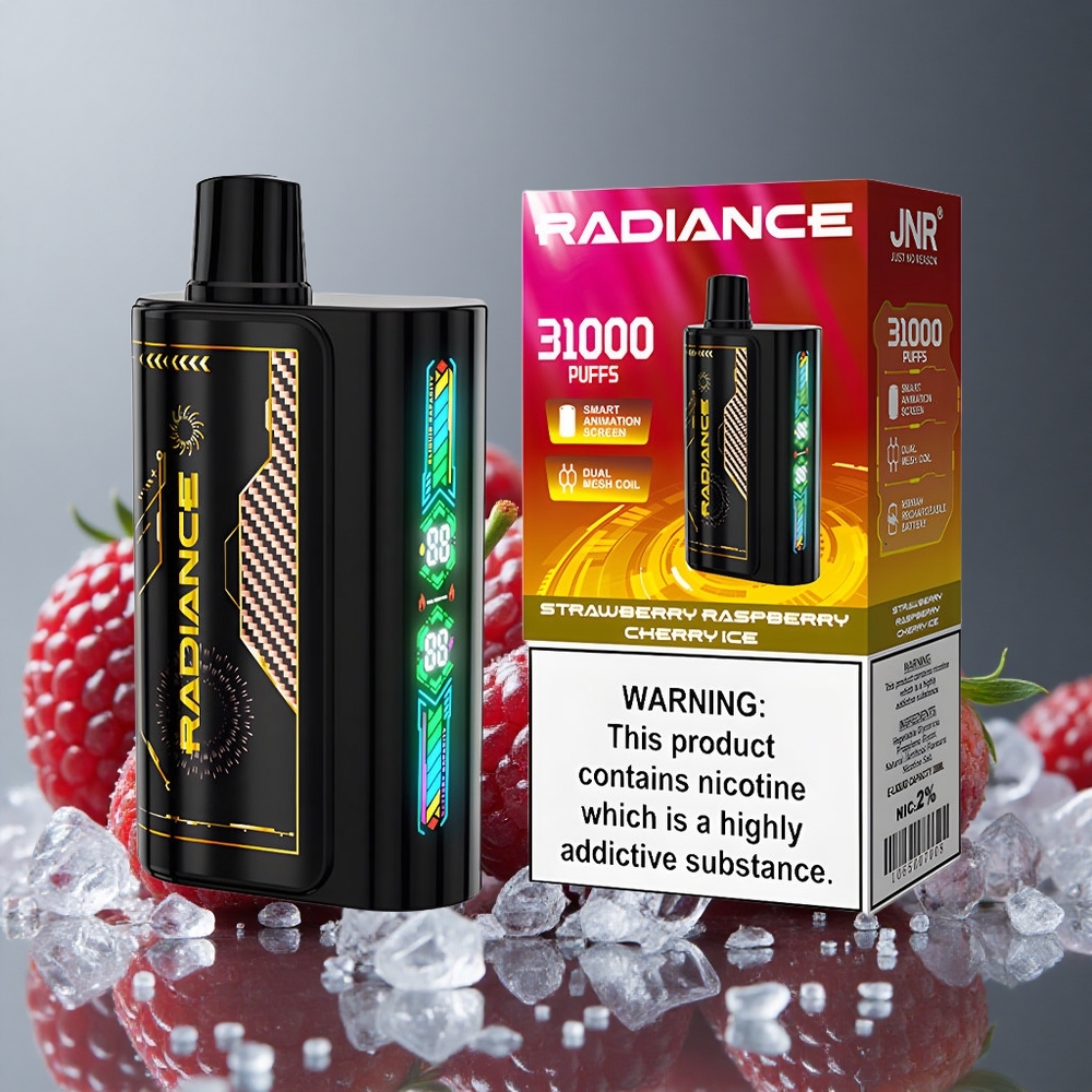 JNR Radiance 31000パフ ストロベリーラズベリーチェリーアイス デュアルメッシュコイル スマートアニメーションスクリーン