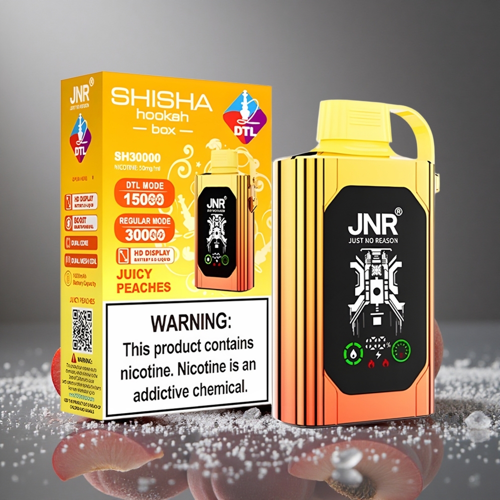 JNR Shisha Hookah Box 20500 パフ HDディスプレイ デュアルメッシュコイル ジューシーピーチ