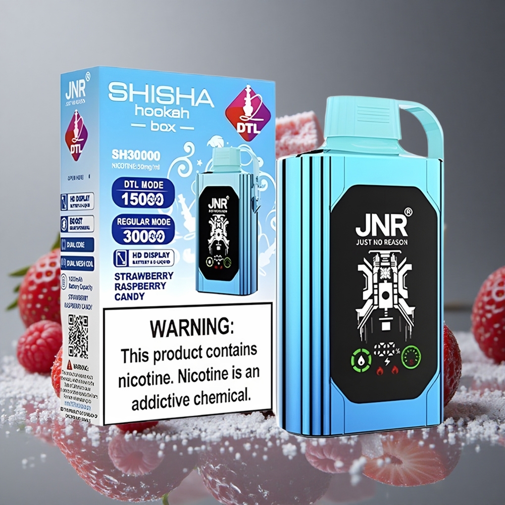 JNR Shisha Hookah Box 20500パフ ストロベリーレッドラズベリーキャンディ デュアルメッシュコイル 25ml