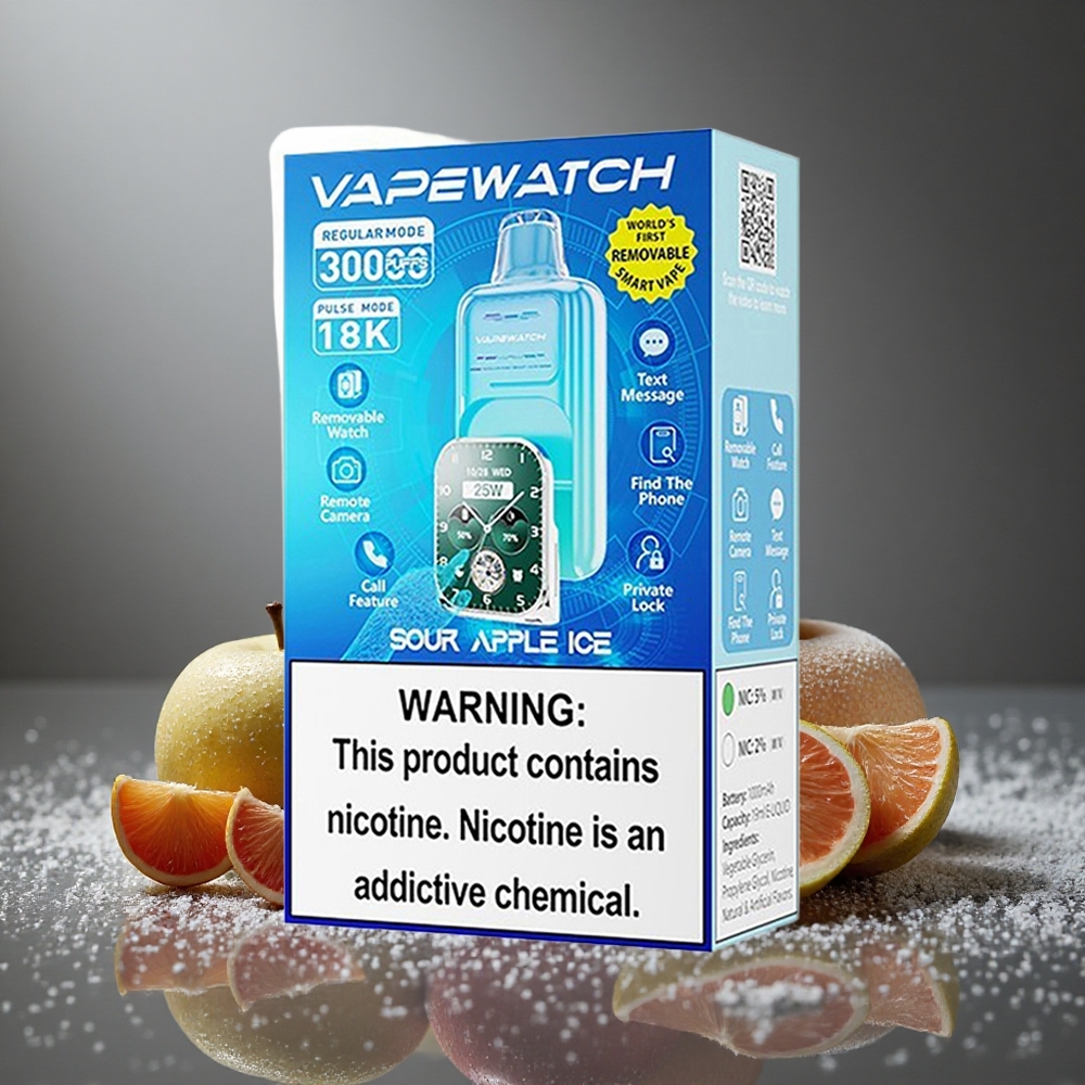 JNR Vape Watch 30000 パフ デュアルメッシュコイル サワーアップルアイス