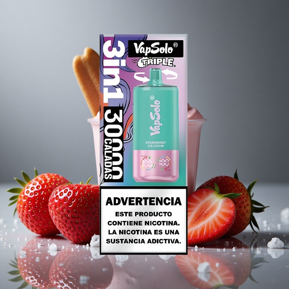 VapSolo Triple 30000パフ ストロベリーアイスクリーム 40ml タイプC