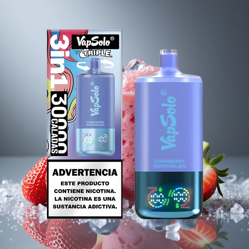 VapSolo Triple 30000パフ ストロベリーウォーターメロン＆ブルーベリーアイス 40ml 20mg/50mg ニコチン