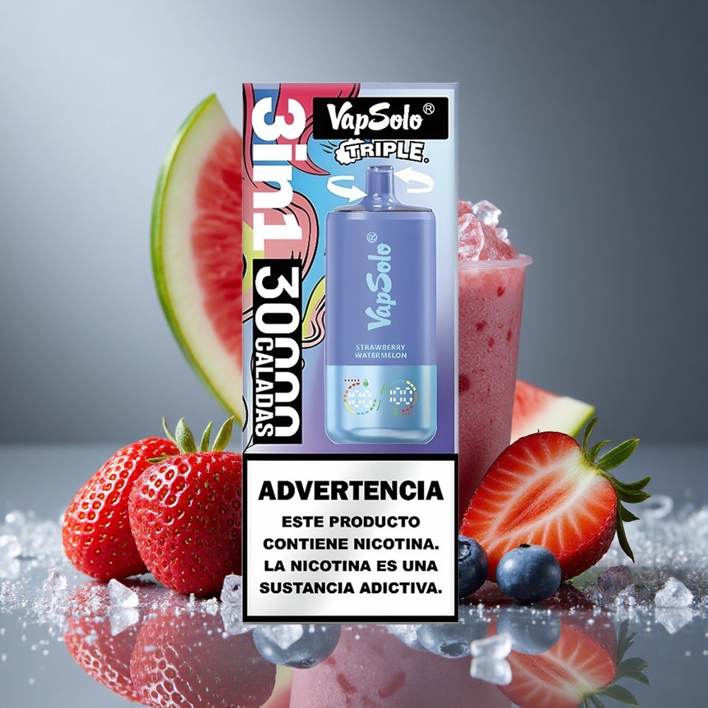 VapSolo Triple 30000パフ ストロベリーウォーターメロン＆ブルーベリーアイス 40ml 20mg/50mg ニコチン