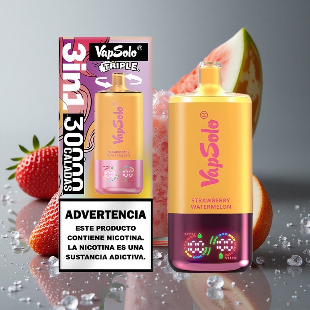 VapSolo Triple 30000パフ ストロベリーウォーターメロン＆レモンピーチ 40ml 3タンク