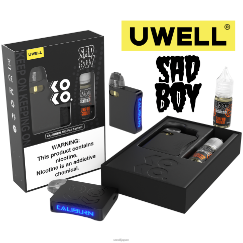 UWELL CALIBURN AK3 キット + a3s 0.8ohm ポッド (x2) + パパの蒸気 10ml 塩 50mg | UWELL Disposable Review crl:ブラック/flv:パンプキンクッキー 50mg J0X2T239