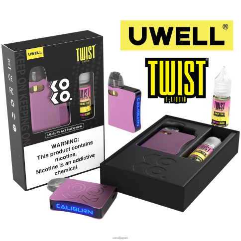 UWELL CALIBURN AK3 キット + a3s 0.8ohm ポッド (x2) + パパの蒸気 10ml 塩 50mg | UWELL Japan crl: ピンク/flv: ピンクパンチレモネード 50mg J0X2T241