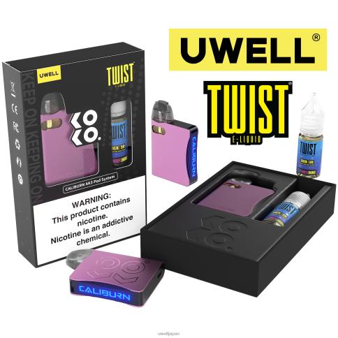 UWELL CALIBURN AK3 キット + a3s 0.8ohm ポッド (x2) + パパの蒸気 10ml 塩 50mg | UWELL Vape Flavours crl: ピンク/flv: ベリーメドレーレモネード J0X2T246