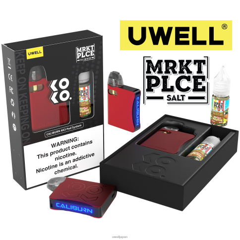 UWELL CALIBURN AK3 キット + a3s 0.8ohm ポッド (x2) + パパの蒸気 10ml 塩 50mg | UWELL Vape Price crl:赤/flv:ふじ梨 マンゴーベリー J0X2T245