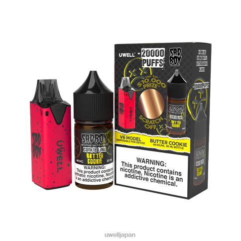 UWELL V6 使い捨てデバイス + パパの蒸気 30ml ジュース - コラボバンドル | UWELL Tokyo clr:レッド/flv:バタークッキー 48mg J0X2T212