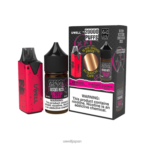 UWELL V6 使い捨てデバイス + パパの蒸気 30ml ジュース - コラボバンドル | UWELL 公式 clr:レッド/flv:カスタードクッキー 48mg J0X2T213